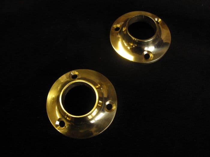 2 Brass Recess Pole Sockets Brackets 20mm Curtain Wardrobe Rail Supports